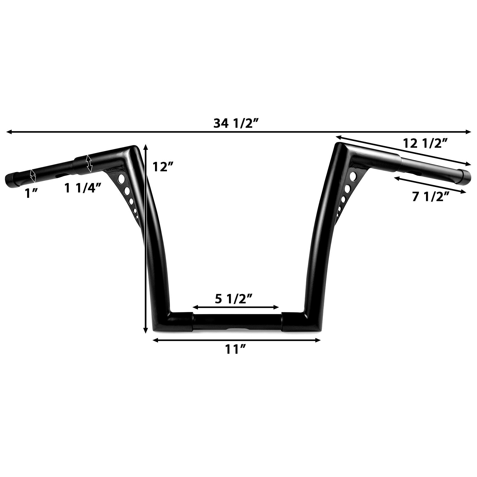 Krator 1.25" Black Handlebar with 12" Rise - Fat 1 1/4" Ape Hanger Bar For Harley Davidson Softail Fat Boy Sport Glide Street Bob Heritage