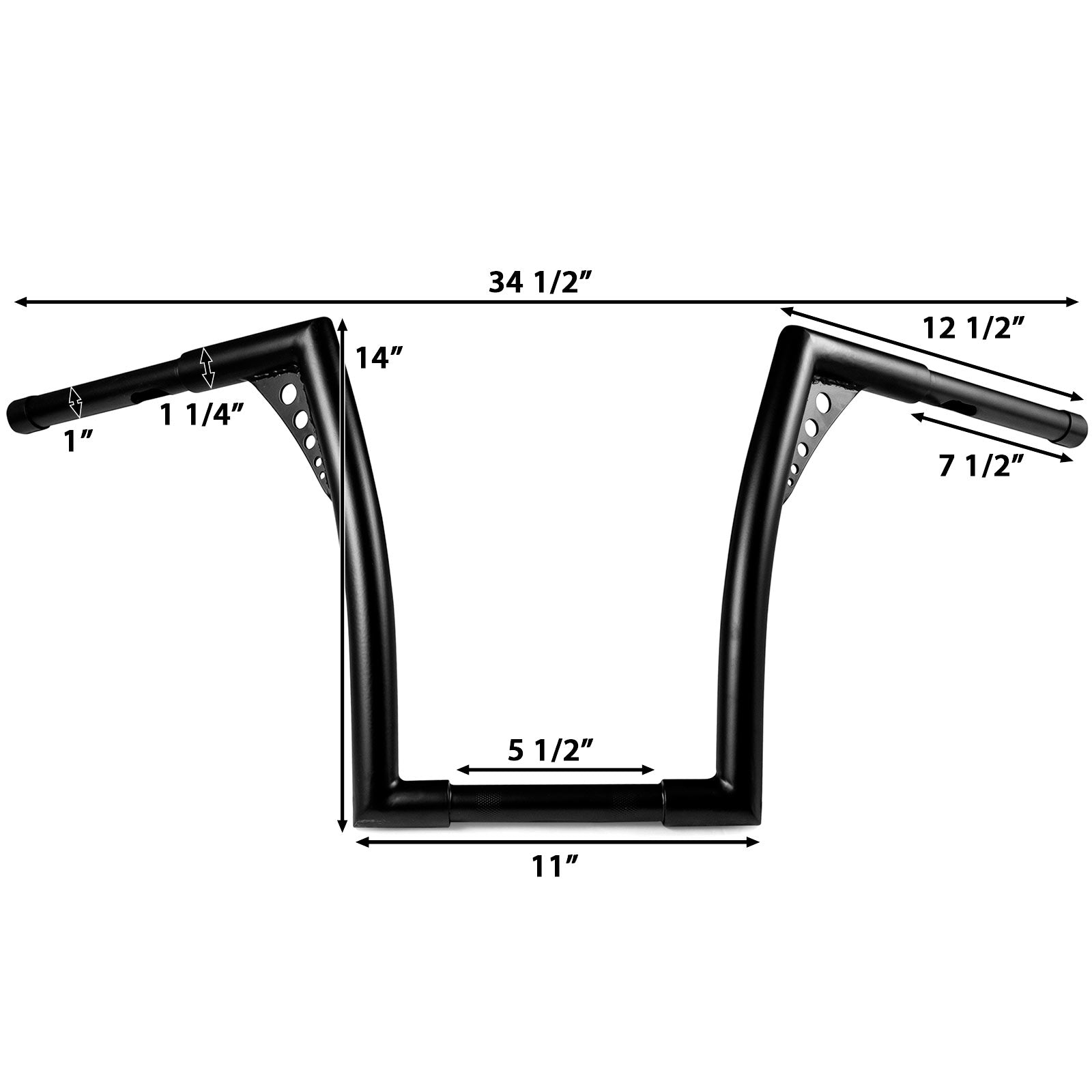 Krator 1.25" Black Handlebar with 14" Rise - Fat 1 1/4" Ape Hanger Bar For Harley Davidson Softail Fat Boy Sport Glide Street Bob Heritage
