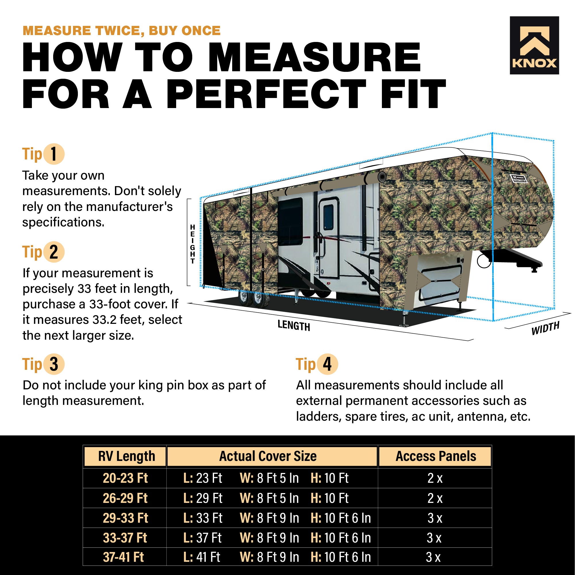 Knox RV Cover - Camo 5th Wheel with Skirt Combo