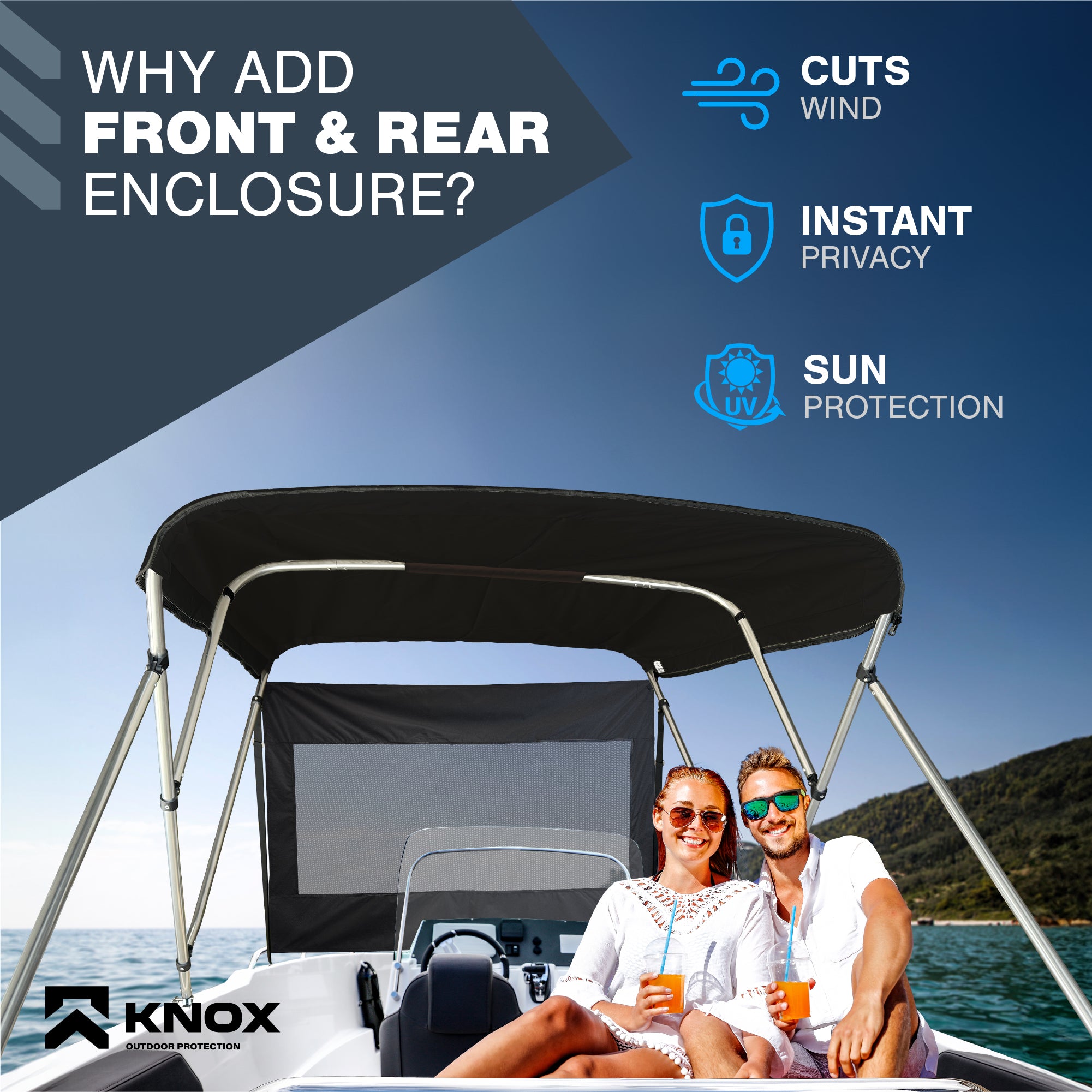 KNOX Bimini Front & Rear shade panel Kit Marine 420D Mesh Panels