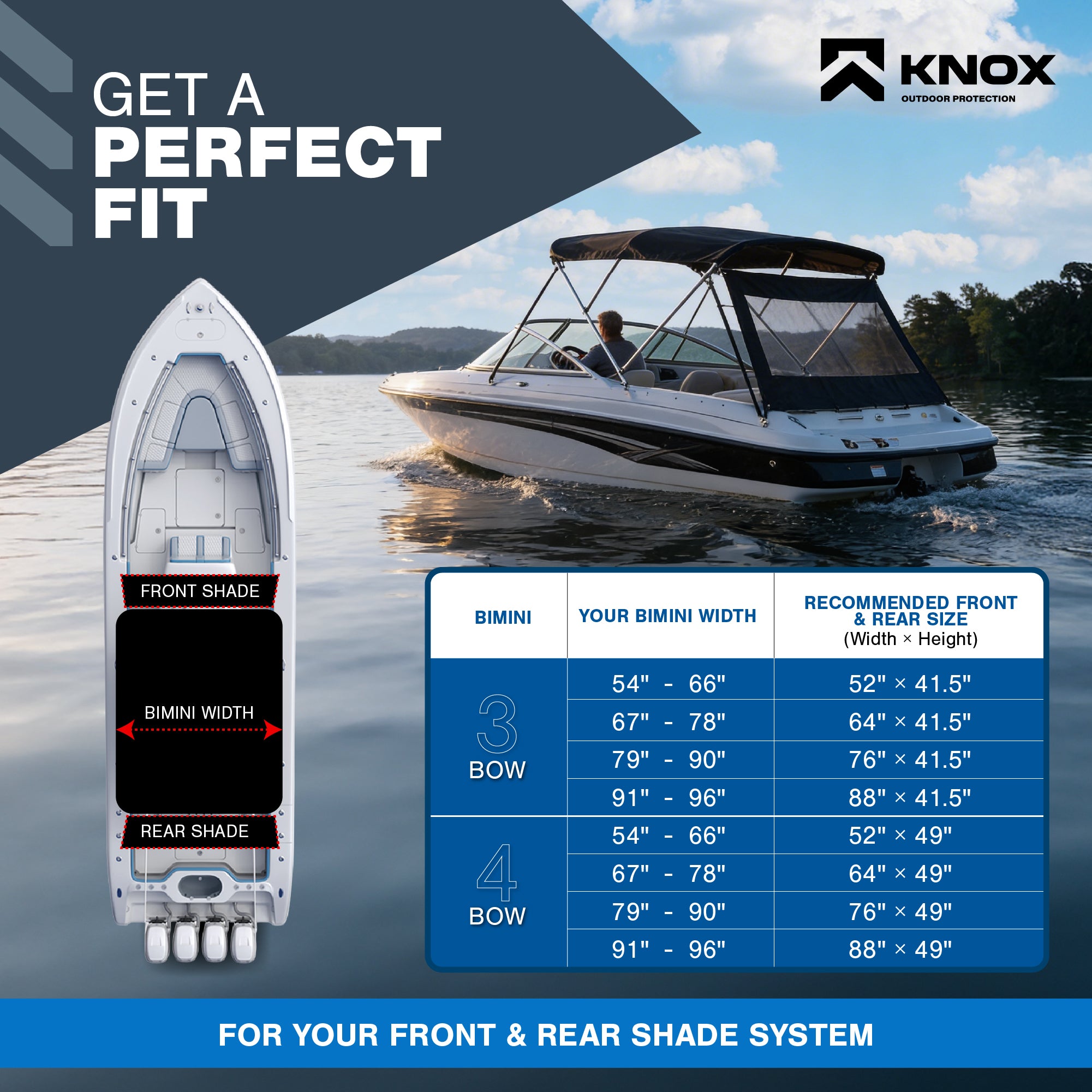 KNOX Bimini Front & Rear shade panel Kit Marine 420D Mesh Panels