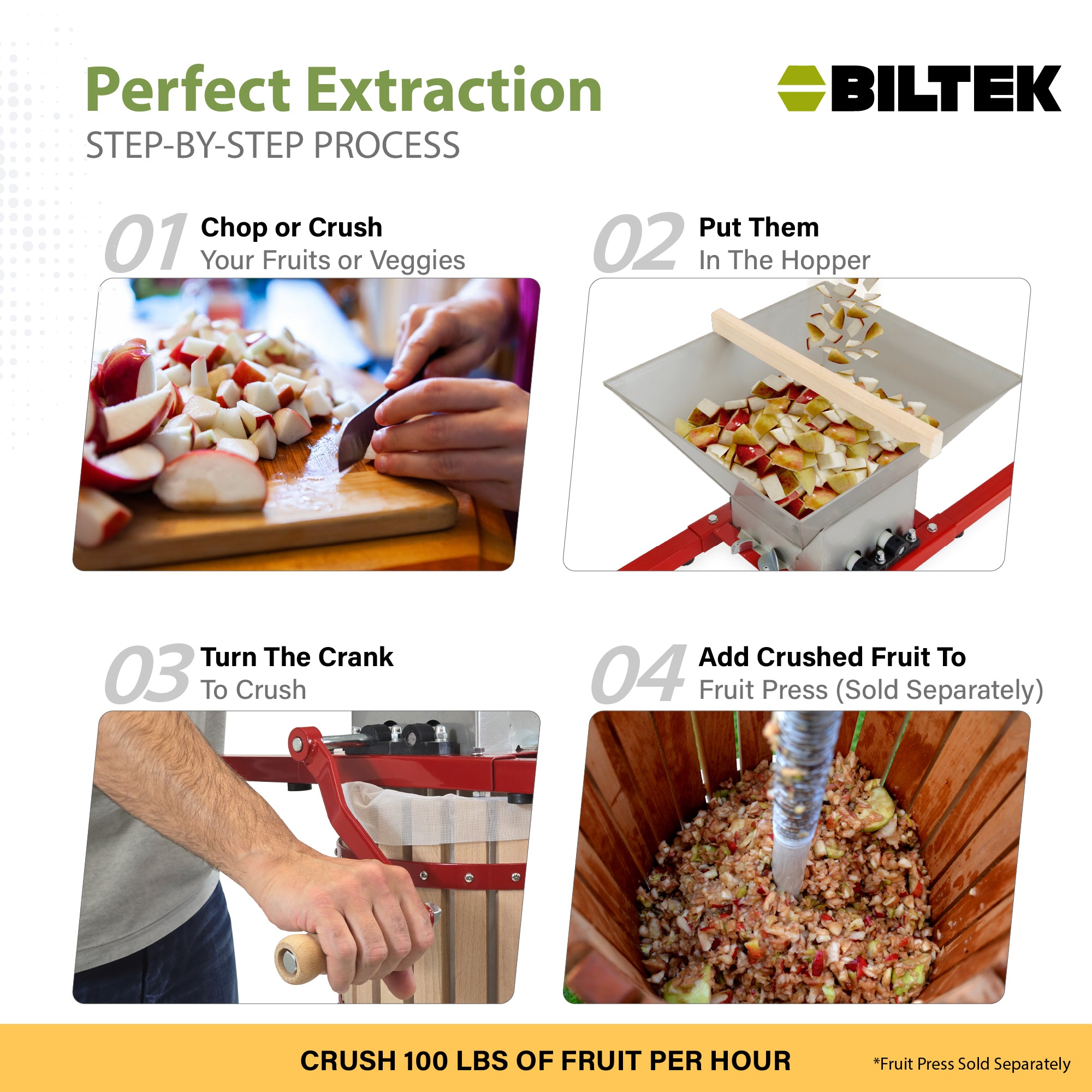 Biltek Manual 7L/1.8 Gal Fruit Crusher w/ Easy Use Food Mill Hand Crank + Stand
