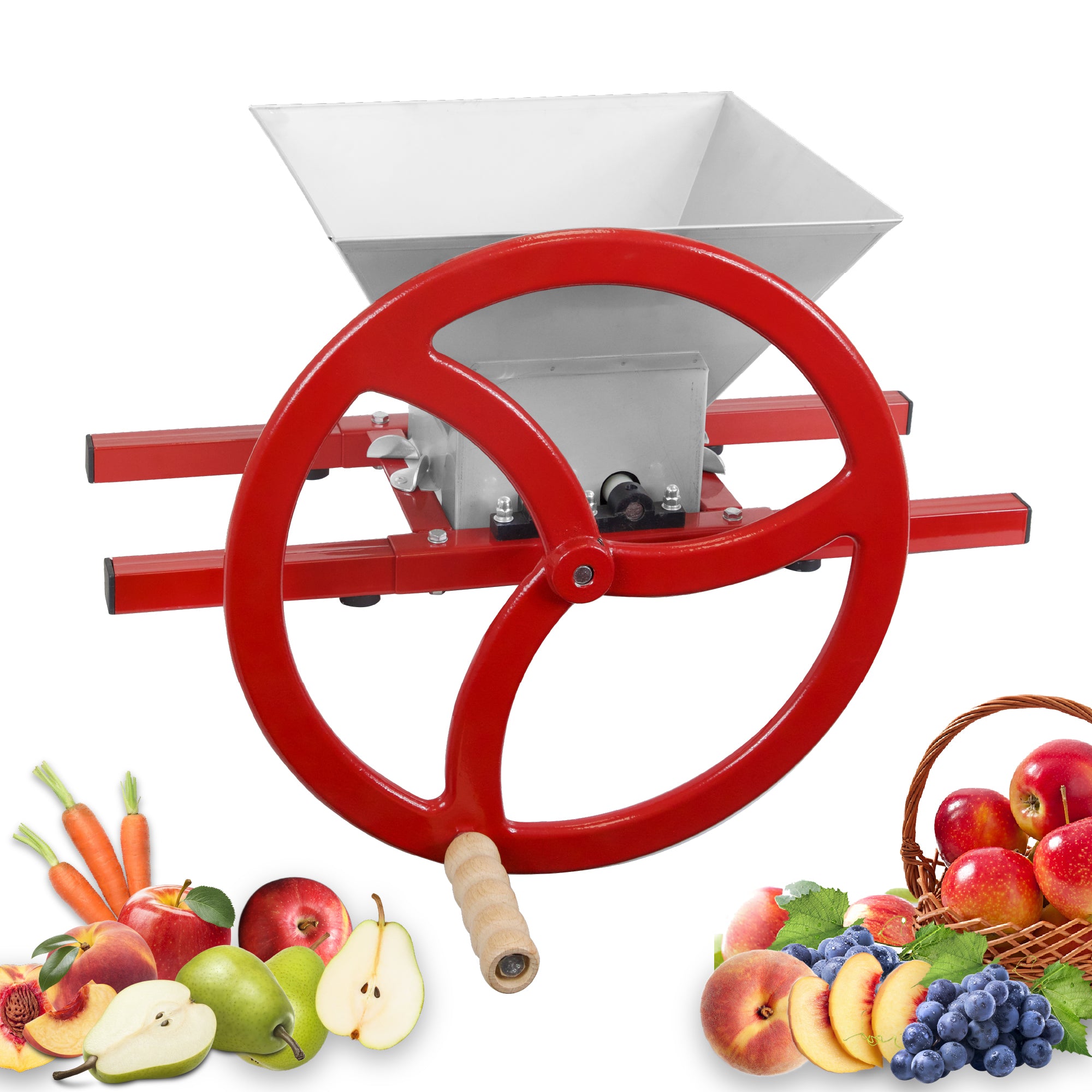 Biltek Fruit Crusher, Easy Use Manual Food Mill Hand Crank, Upgraded Cast Iron Flywheel, 1.8 Gal (7-L)