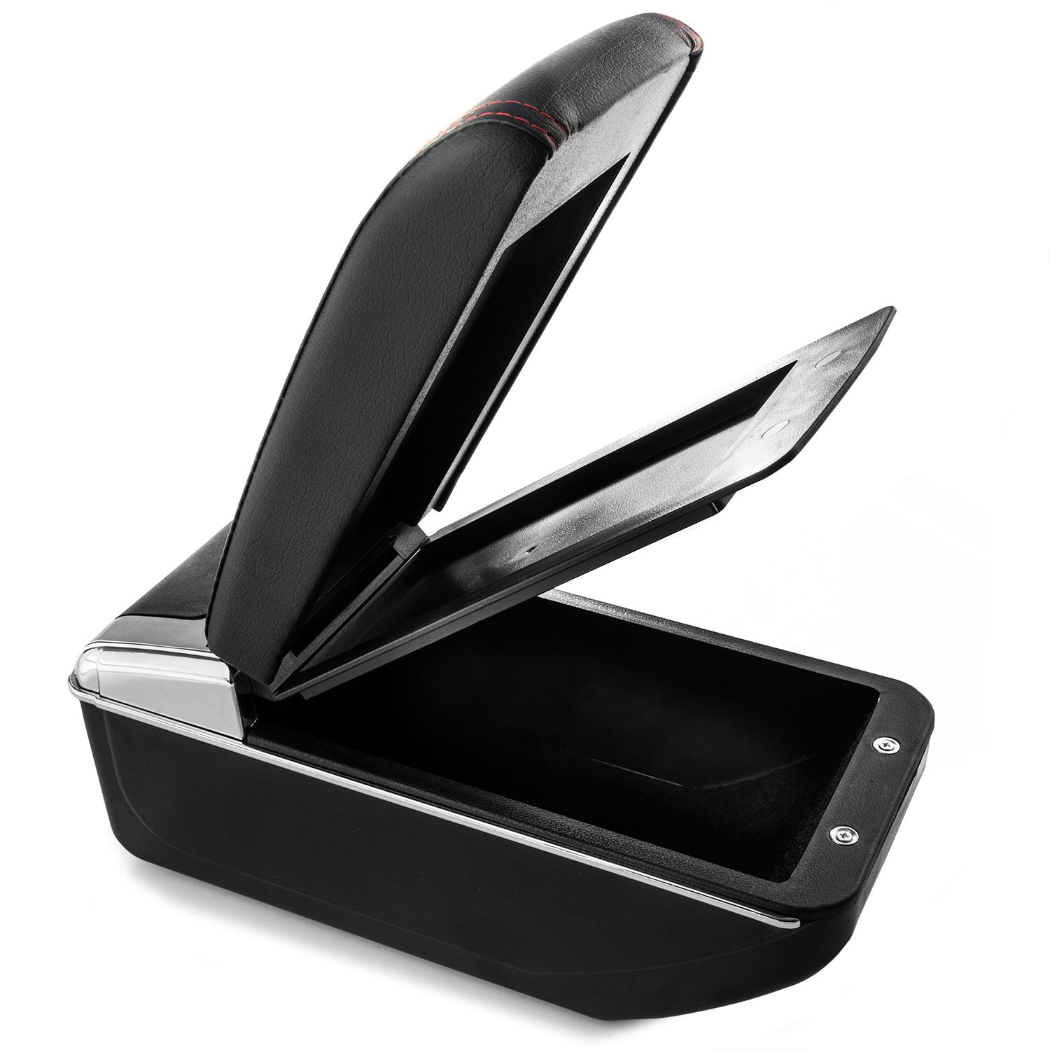 Car Armrest Center Console Box Storage Black Handrest For Nissan Juke 2010-2017 - Black Leather Red Stitching - Double Storage Space, Adjustable Cup Holder, Rear Ashtray / Change Holder