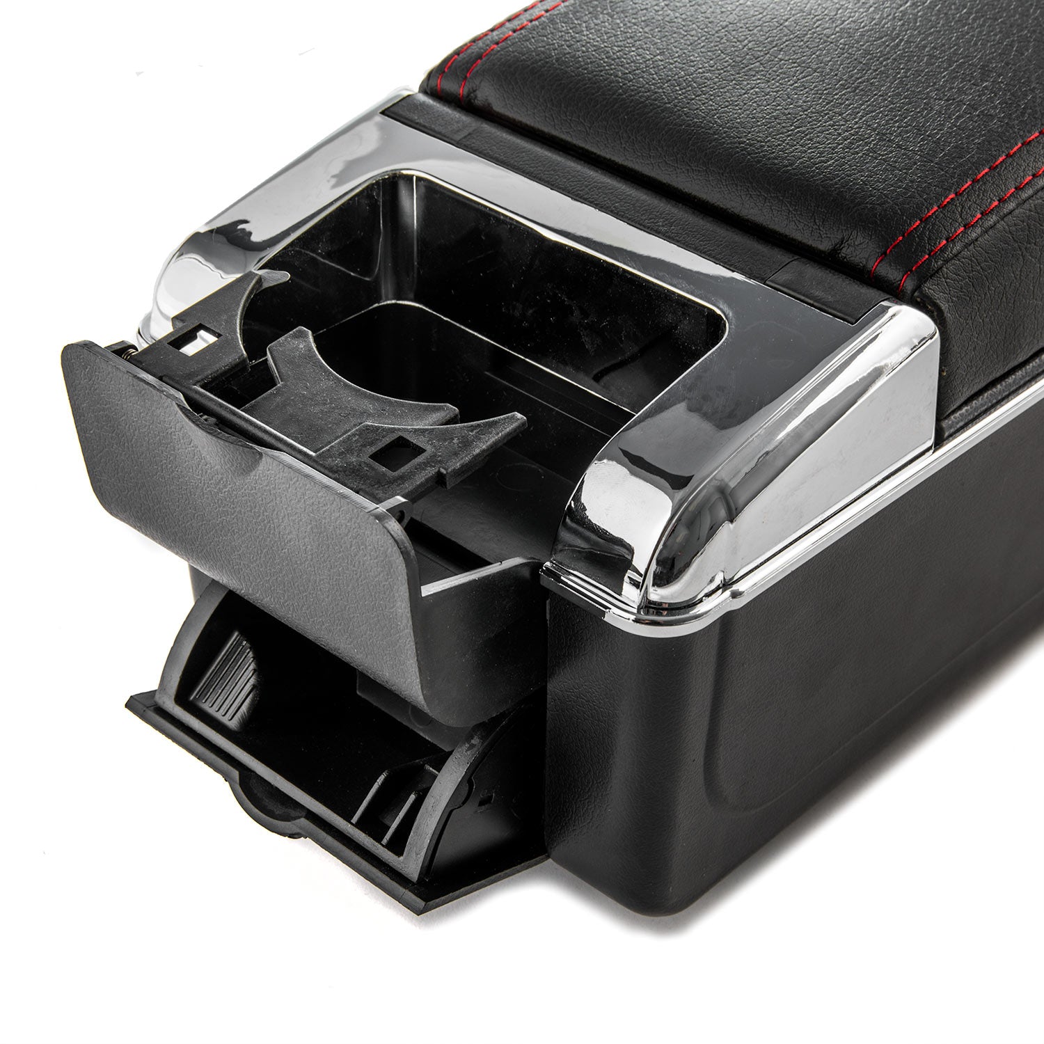Car Armrest Center Console Box Storage Black Handrest For Nissan Juke 2010-2017 - Black Leather Red Stitching - Double Storage Space, Adjustable Cup Holder, Rear Ashtray / Change Holder
