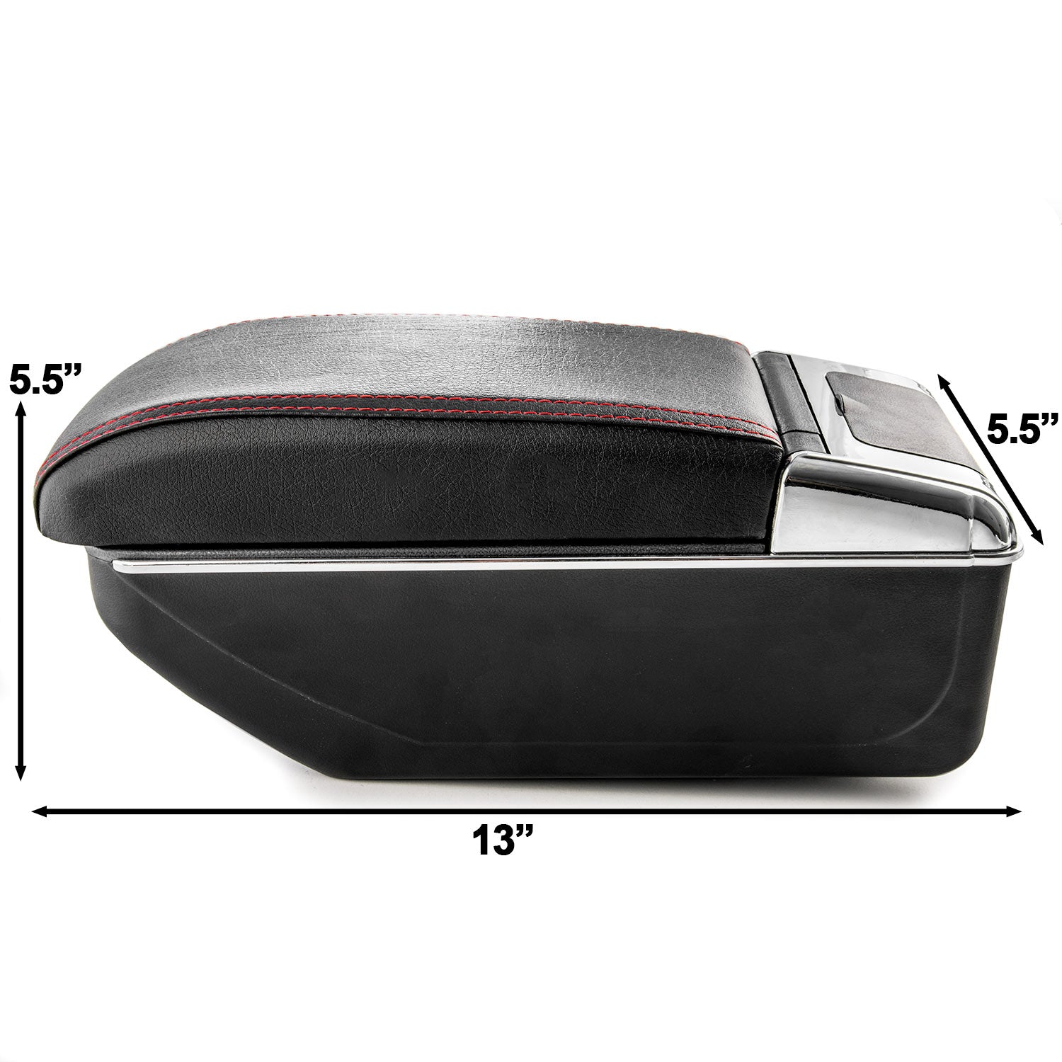 Car Armrest Center Console Box Storage Black Handrest For Nissan Juke 2010-2017 - Black Leather Red Stitching - Double Storage Space, Adjustable Cup Holder, Rear Ashtray / Change Holder