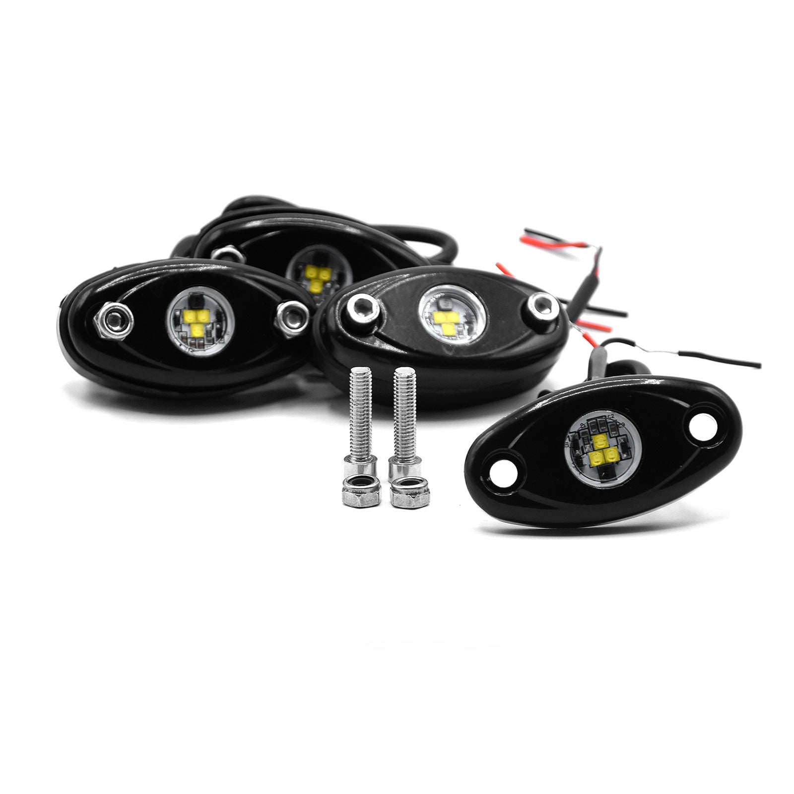 LED Neon Underbody Glow Rock Lights- 4 Pods, White, IP67 Waterproof, Aluminum Housing- For Cars, ATVs, Boats, UTVs, Motorcycles, Domes, Trucks, etc.