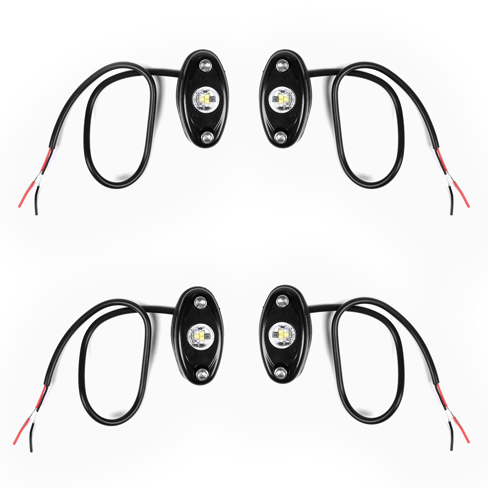 LED Neon Underbody Glow Rock Lights- 4 Pods, White, IP67 Waterproof, Aluminum Housing- For Cars, ATVs, Boats, UTVs, Motorcycles, Domes, Trucks, etc.