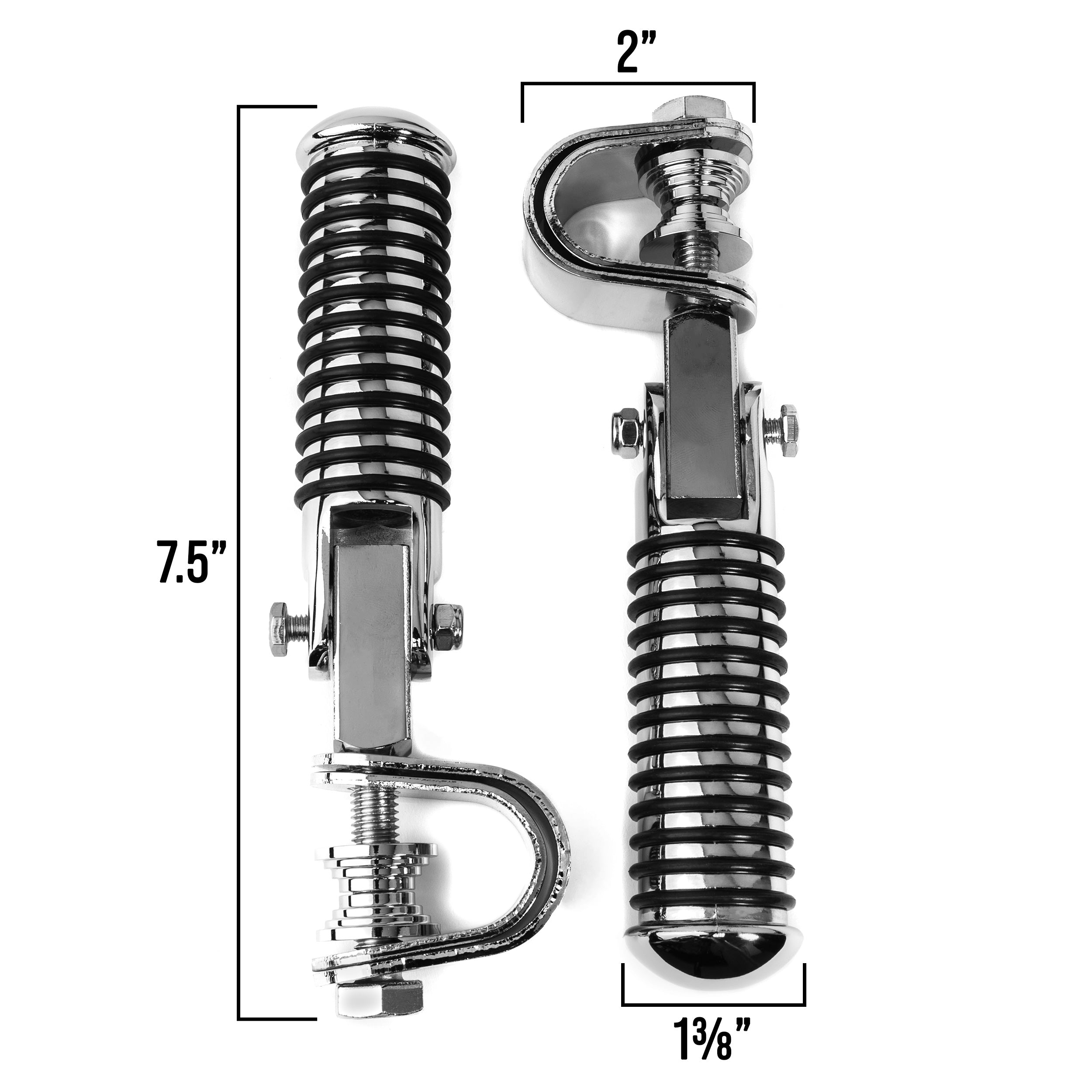 Chrome Foot Pegs with 1-1.25" Inch Engine Guard Clamps, Anti-Vibrate, Foldable