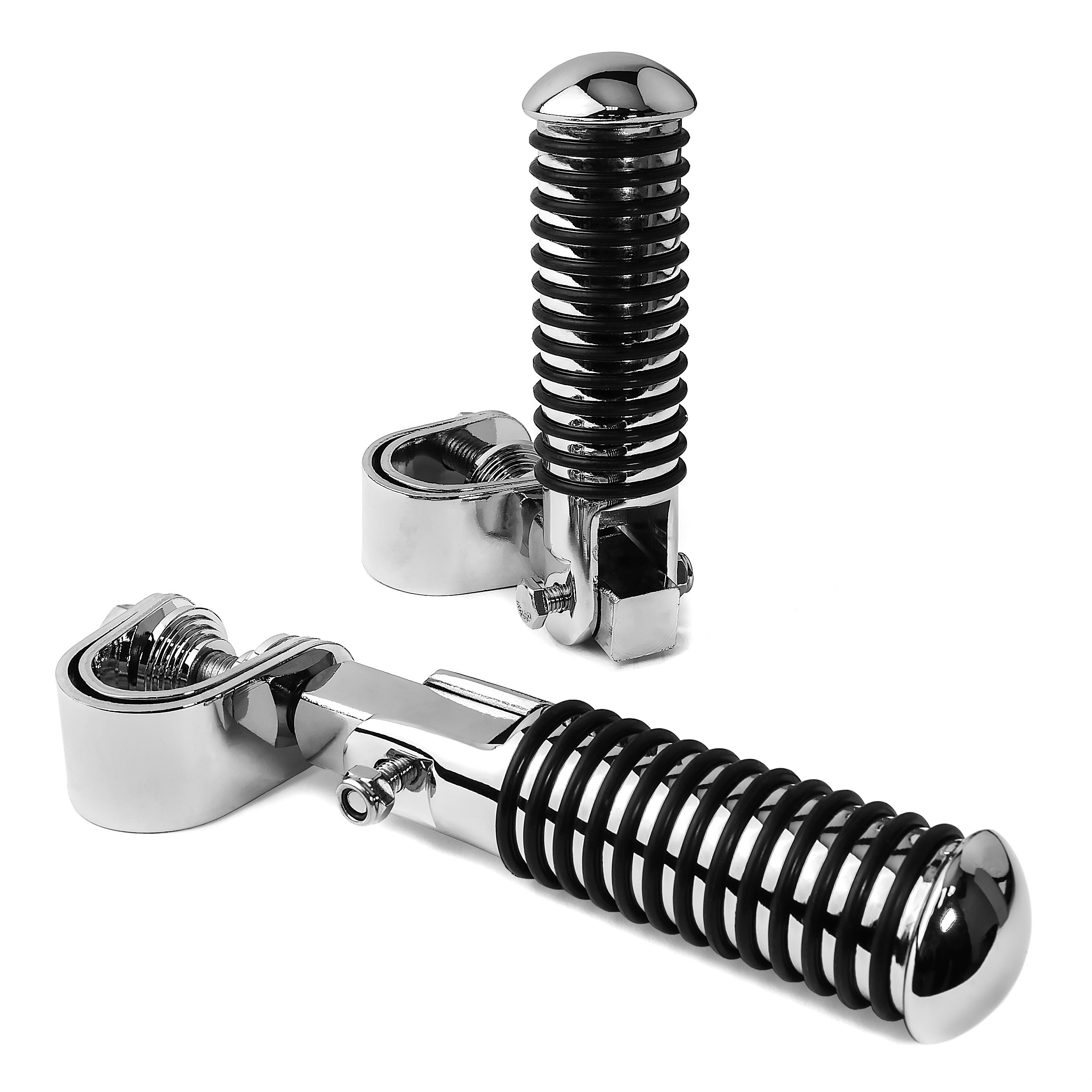 Chrome Foot Pegs with 1-1.25" Inch Engine Guard Clamps, Anti-Vibrate, Foldable