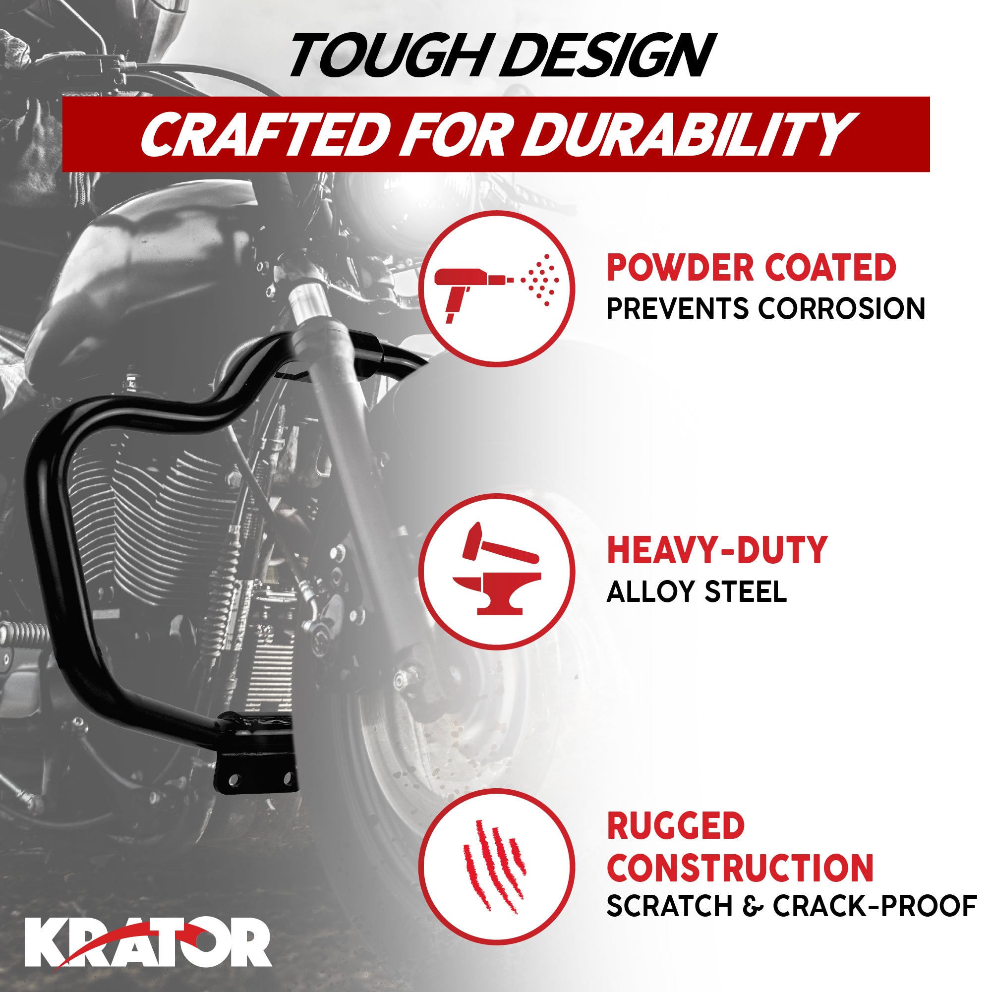 KRATOR Mustache Engine Guard, Motorcycle Crash Bar, Harley Davidson Sportster