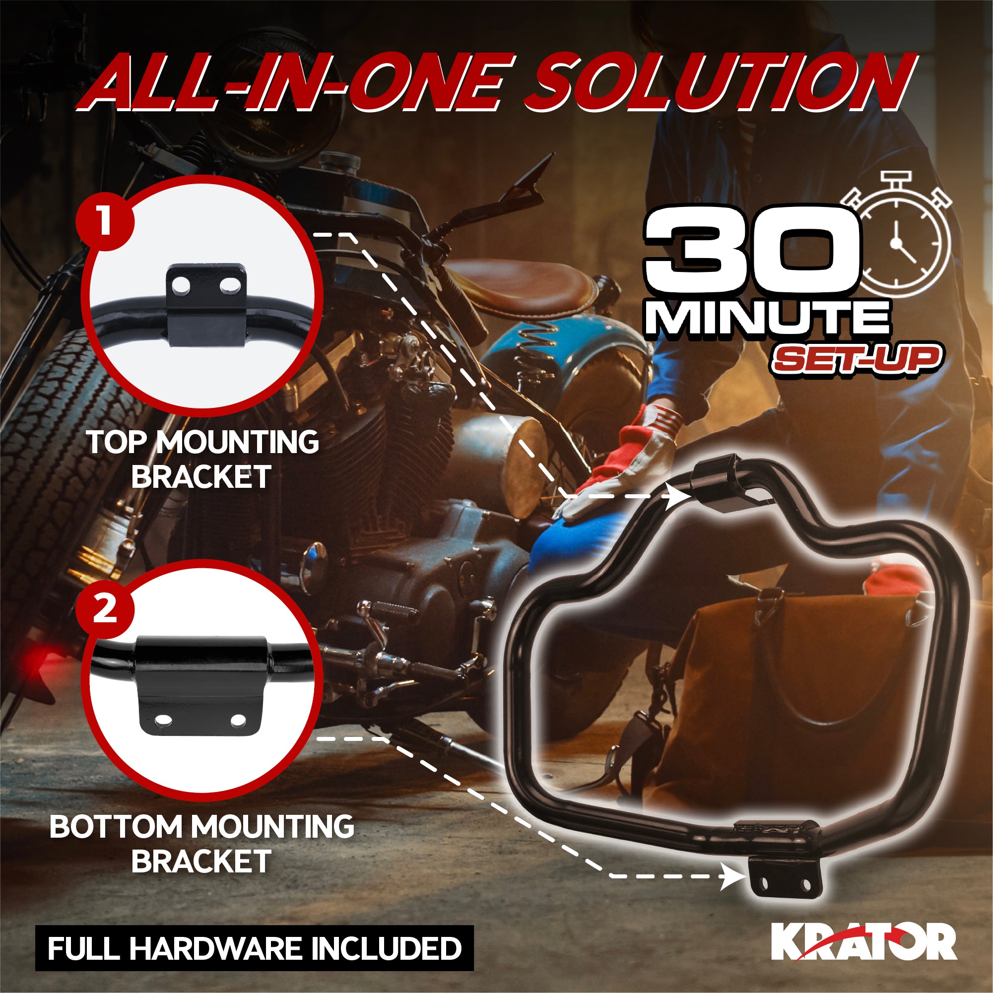KRATOR Mustache Engine Guard, Motorcycle Crash Bar, Harley Davidson Sportster