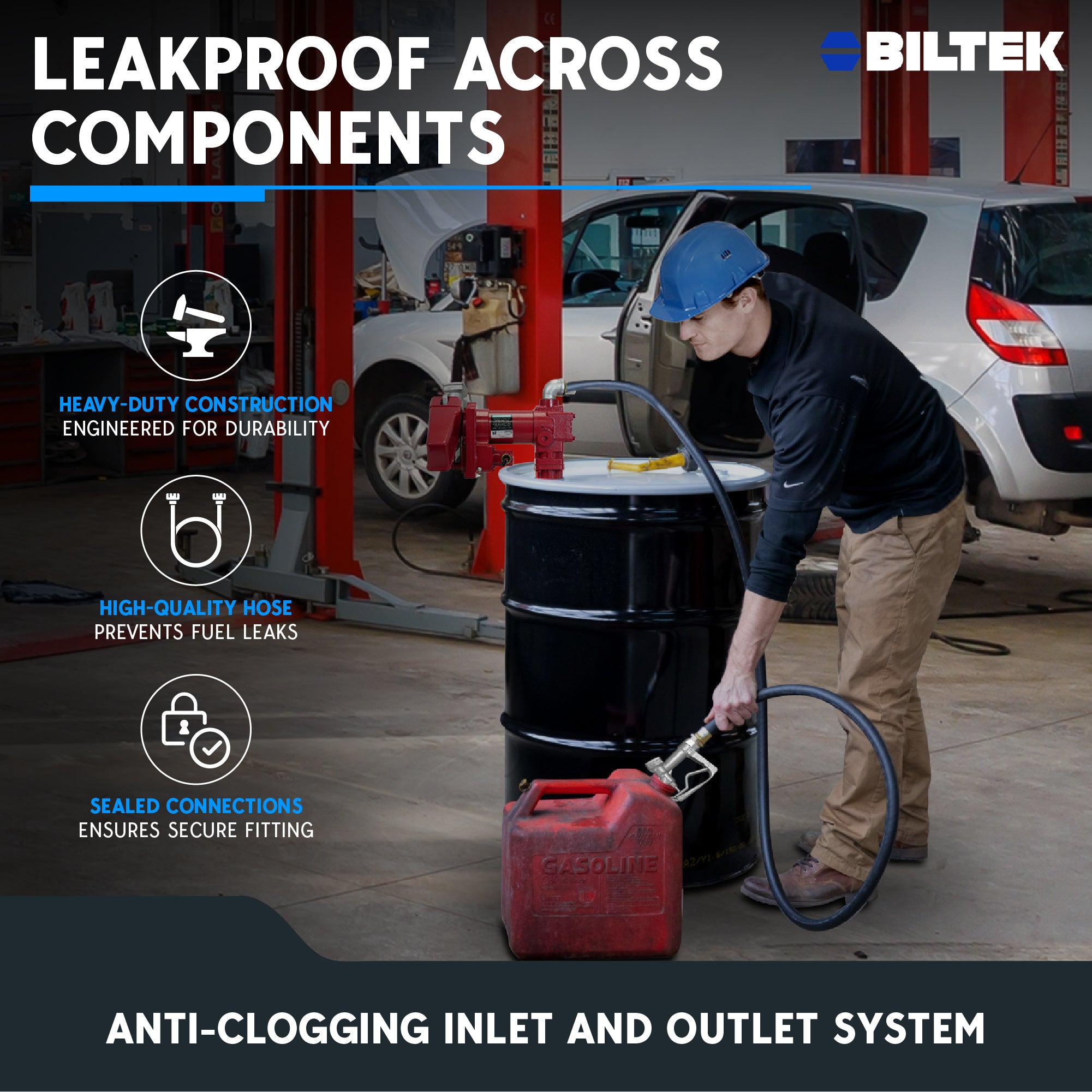 BILTEK 20 GPM 12V Fuel Transfer Pump for Diesel, Gasoline, Kerosene, & Oil