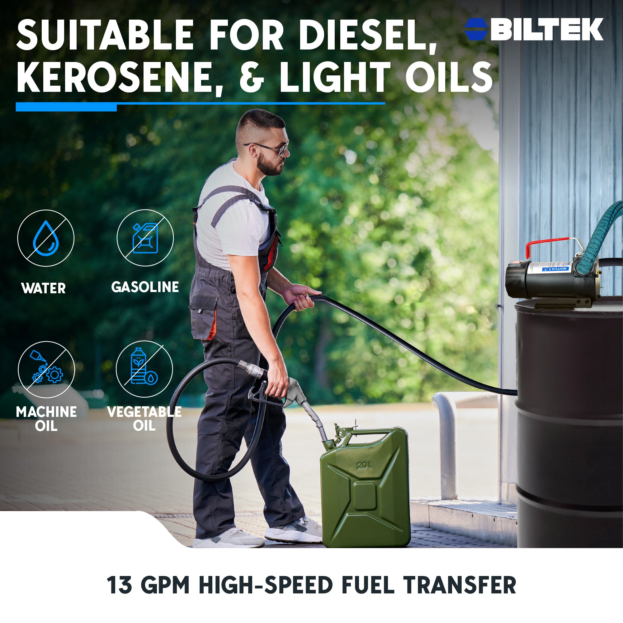 BILTEK 13 GPM 12v Fuel Transfer Pump For Diesel, Kerosene & Light Fuel Oils
