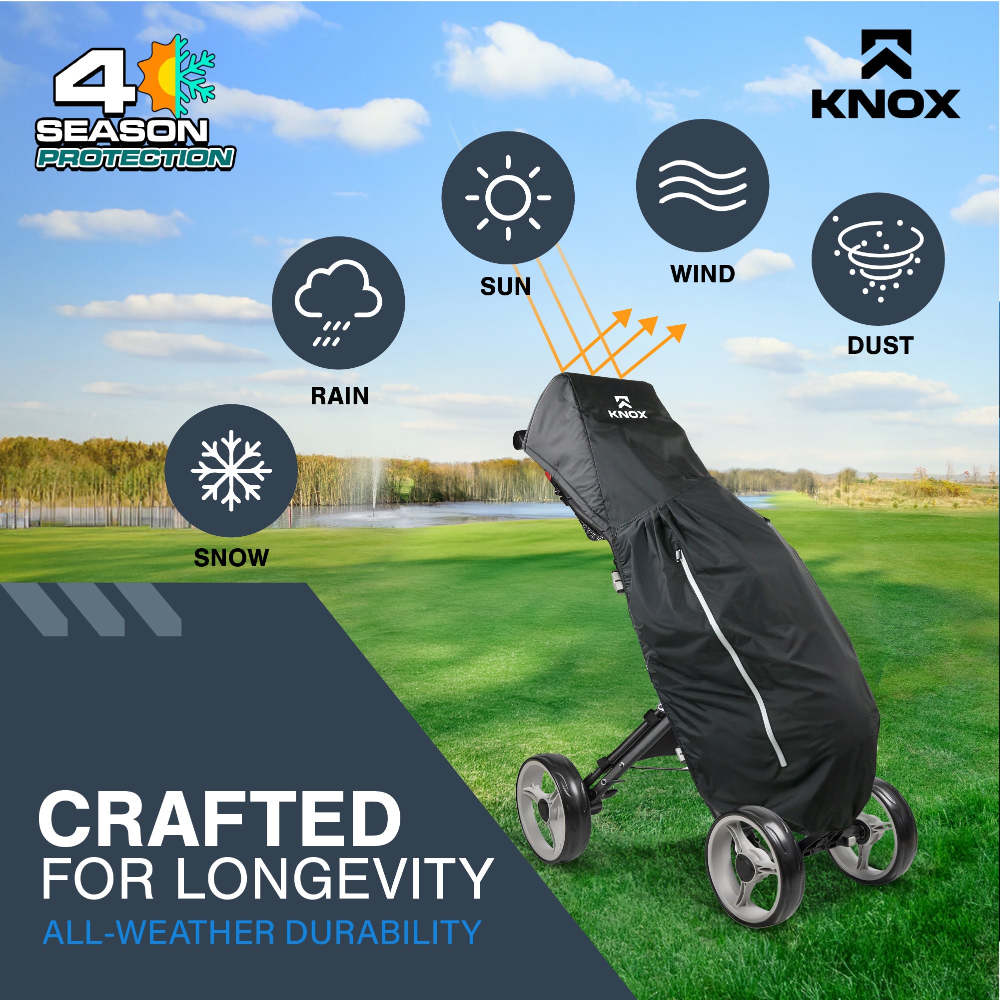 KNOX Golf Bag Rain Cover, Waterproof, Windproof, Full Coverage, UV Protection