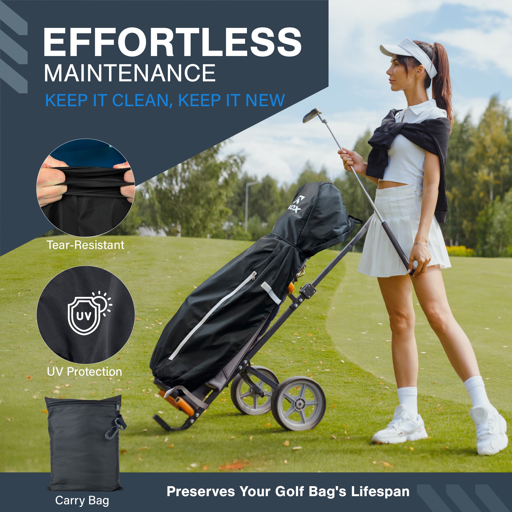 KNOX Golf Bag Rain Cover, Waterproof, Windproof, Full Coverage, UV Protection