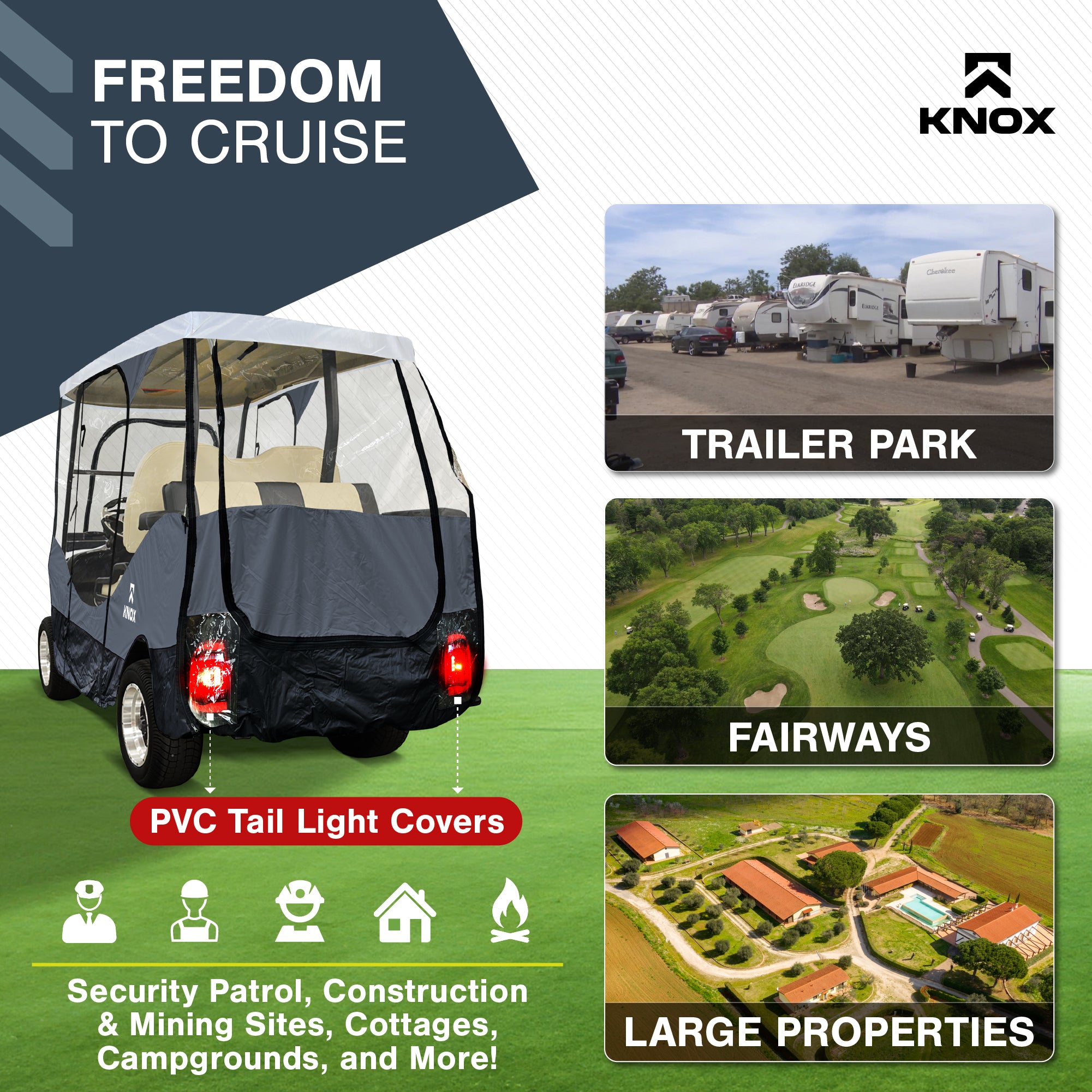 KNOX 4 Person Golf Cart Enclosure, 2+2 Seater