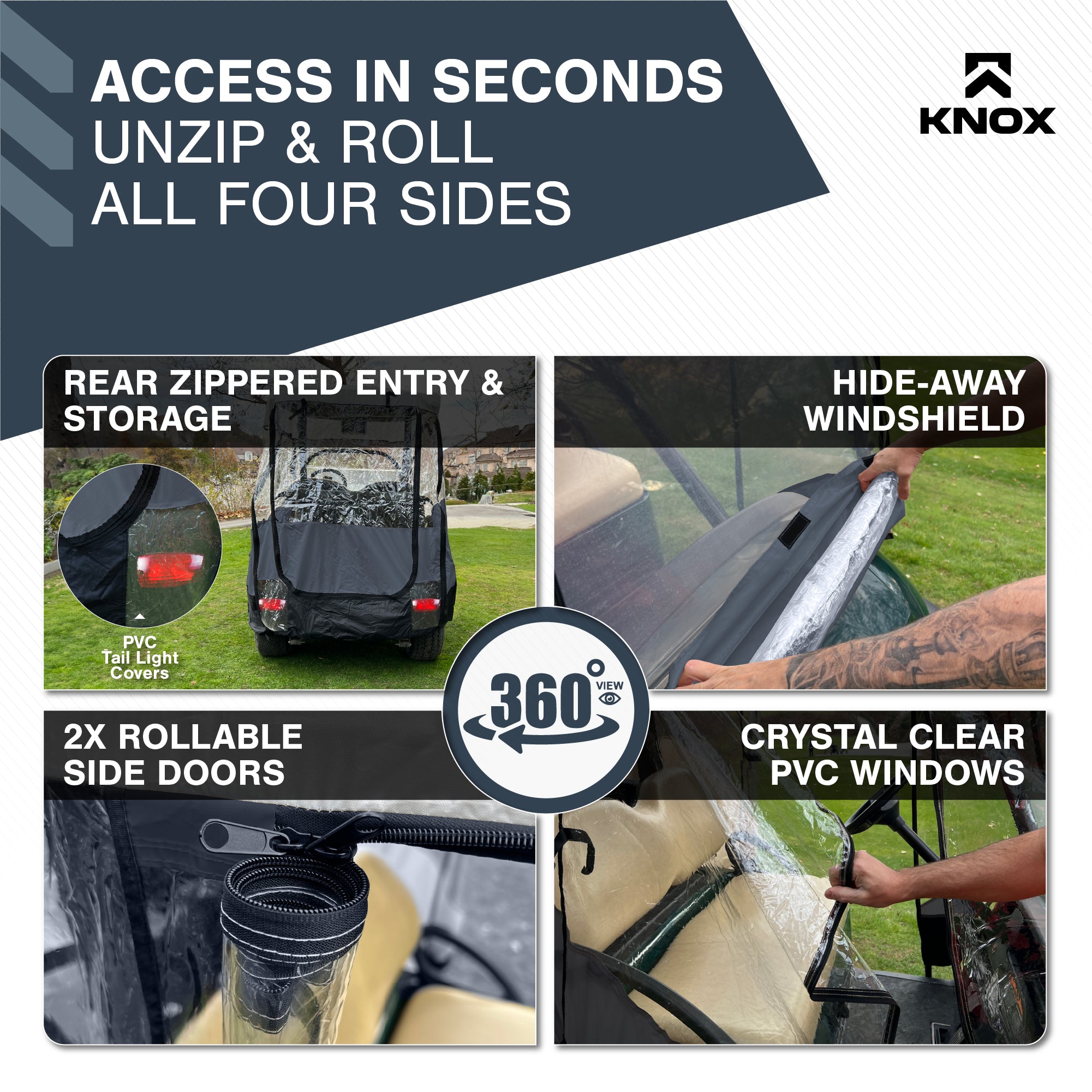 KNOX 4 Person Golf Cart Enclosure, 2+2 Seater