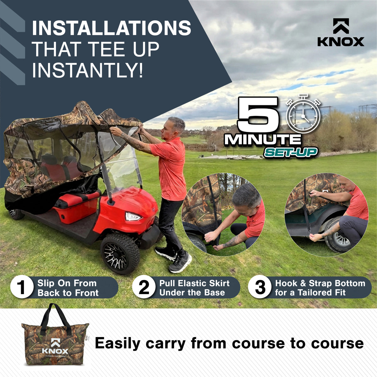 KNOX 4 Person Golf Cart Enclosure, 2+2 Seater, 61.5-Inch Roof