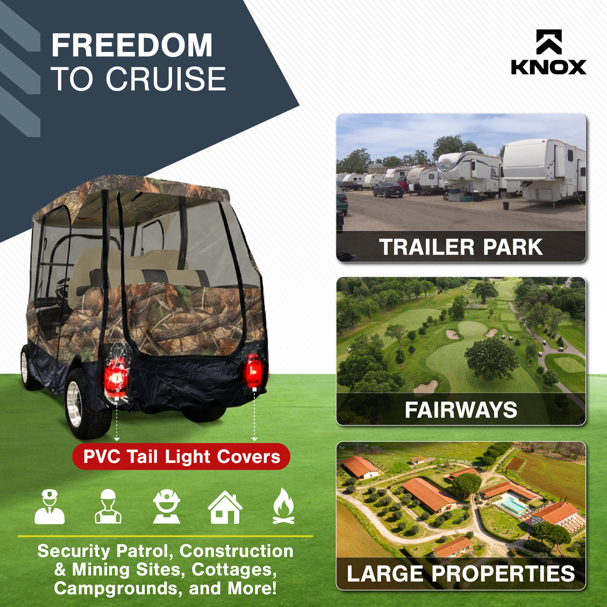 KNOX 4 Person Golf Cart Enclosure, 2+2 Seater, 61.5-Inch Roof