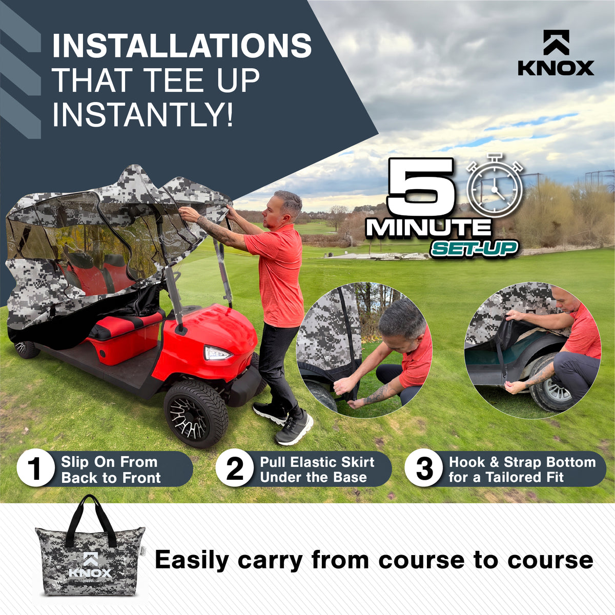 KNOX 4 Person Golf Cart Enclosure, 2+2 Seater, 61.5-Inch Roof
