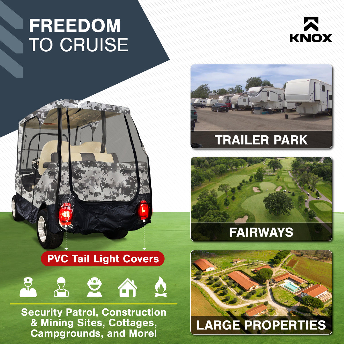 KNOX 4 Person Golf Cart Enclosure, 2+2 Seater, 61.5-Inch Roof