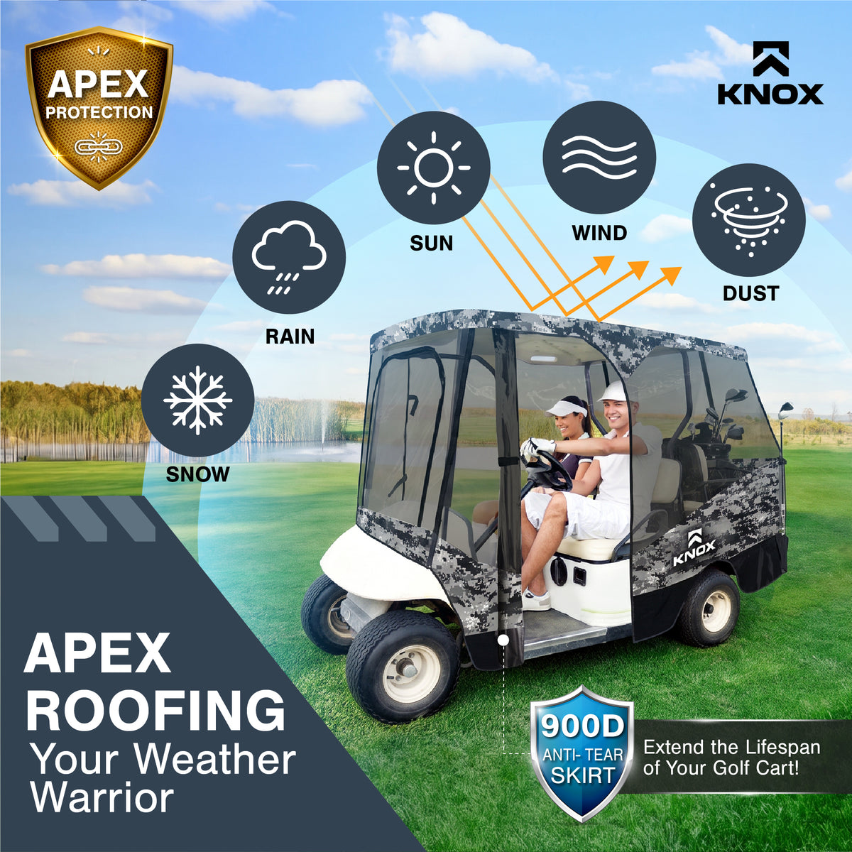 KNOX 4 Person Golf Cart Enclosure, 2+2 Seater, 61.5-Inch Roof