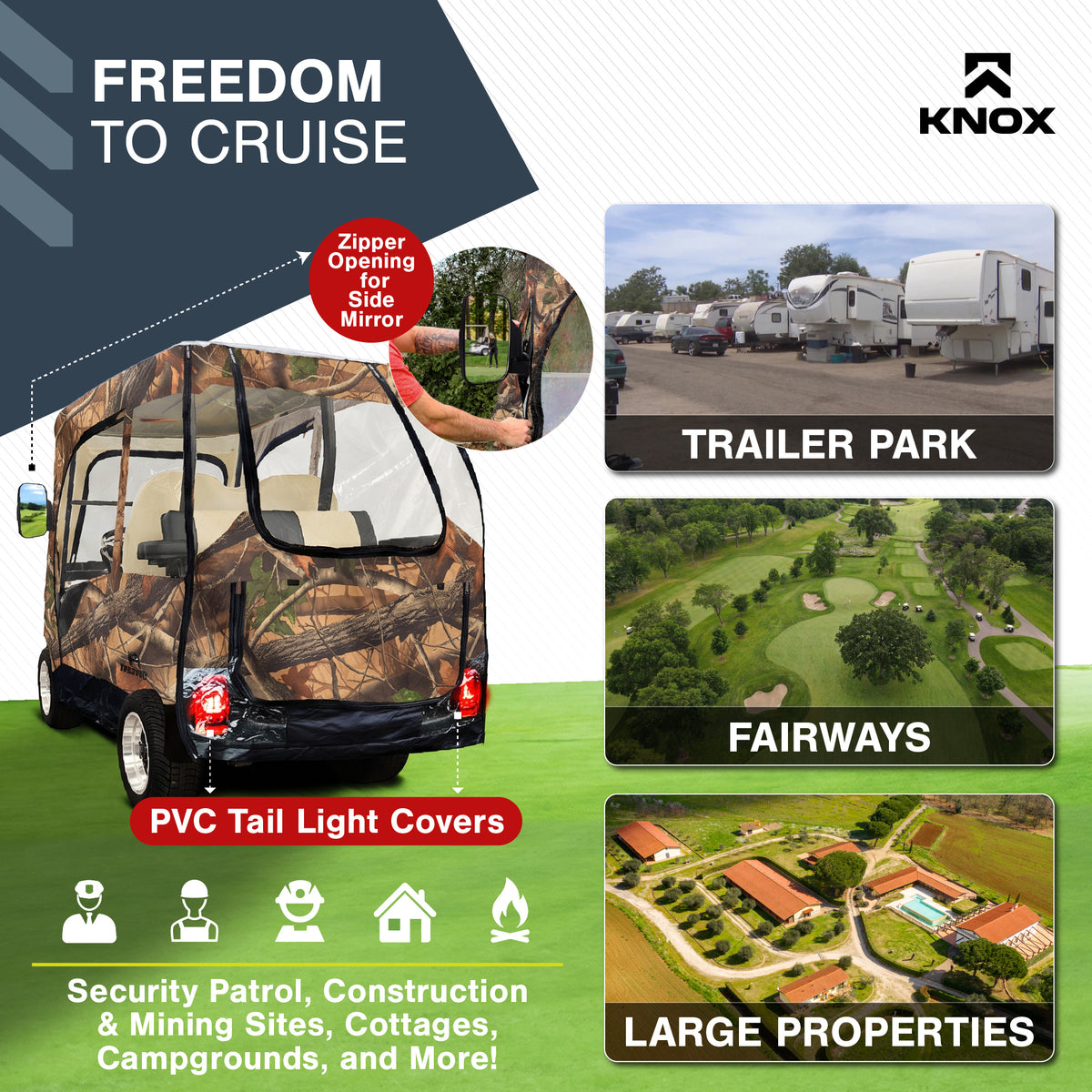 KNOX 2 Person Golf Cart Enclosure, 58-Inch Roof
