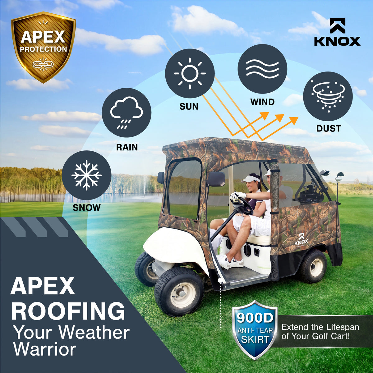 KNOX 2 Person Golf Cart Enclosure, 58-Inch Roof