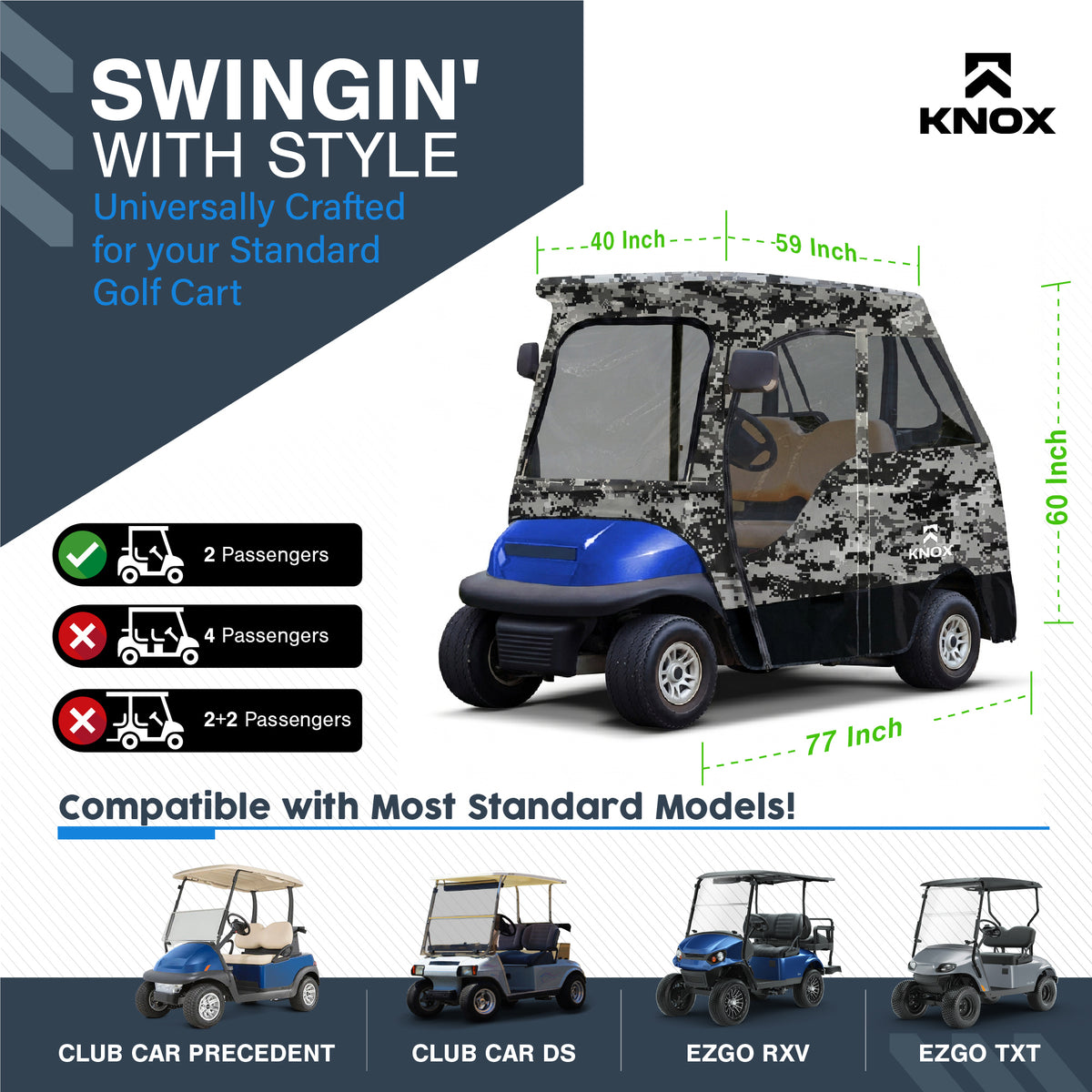 KNOX 2 Person Golf Cart Enclosure, 58-Inch Roof