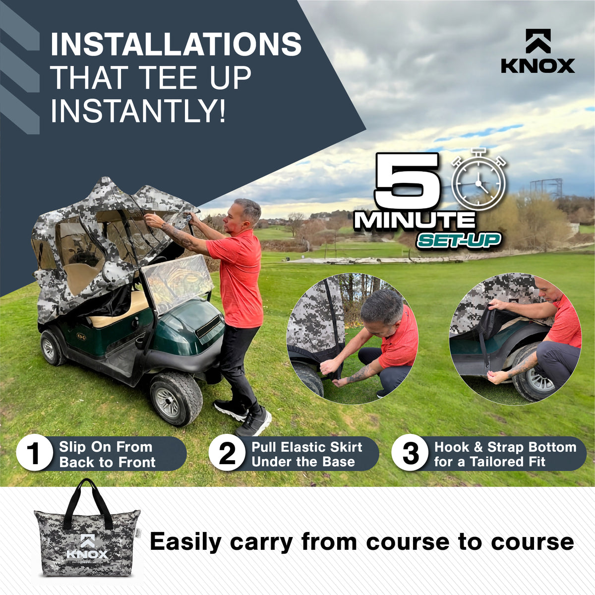 KNOX 2 Person Golf Cart Enclosure, 58-Inch Roof