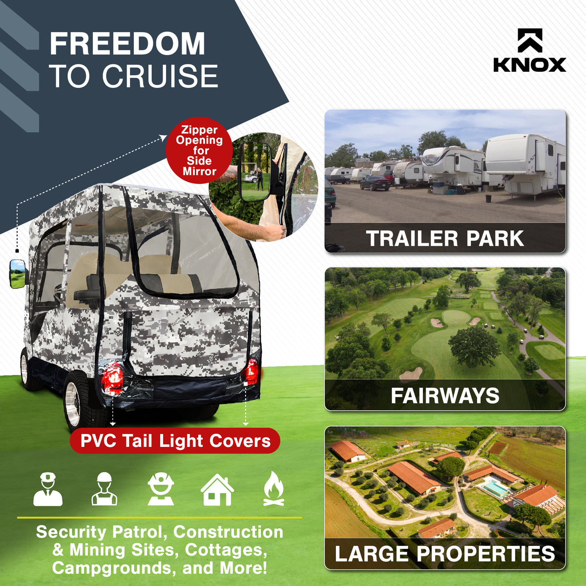 KNOX 2 Person Golf Cart Enclosure, 58-Inch Roof