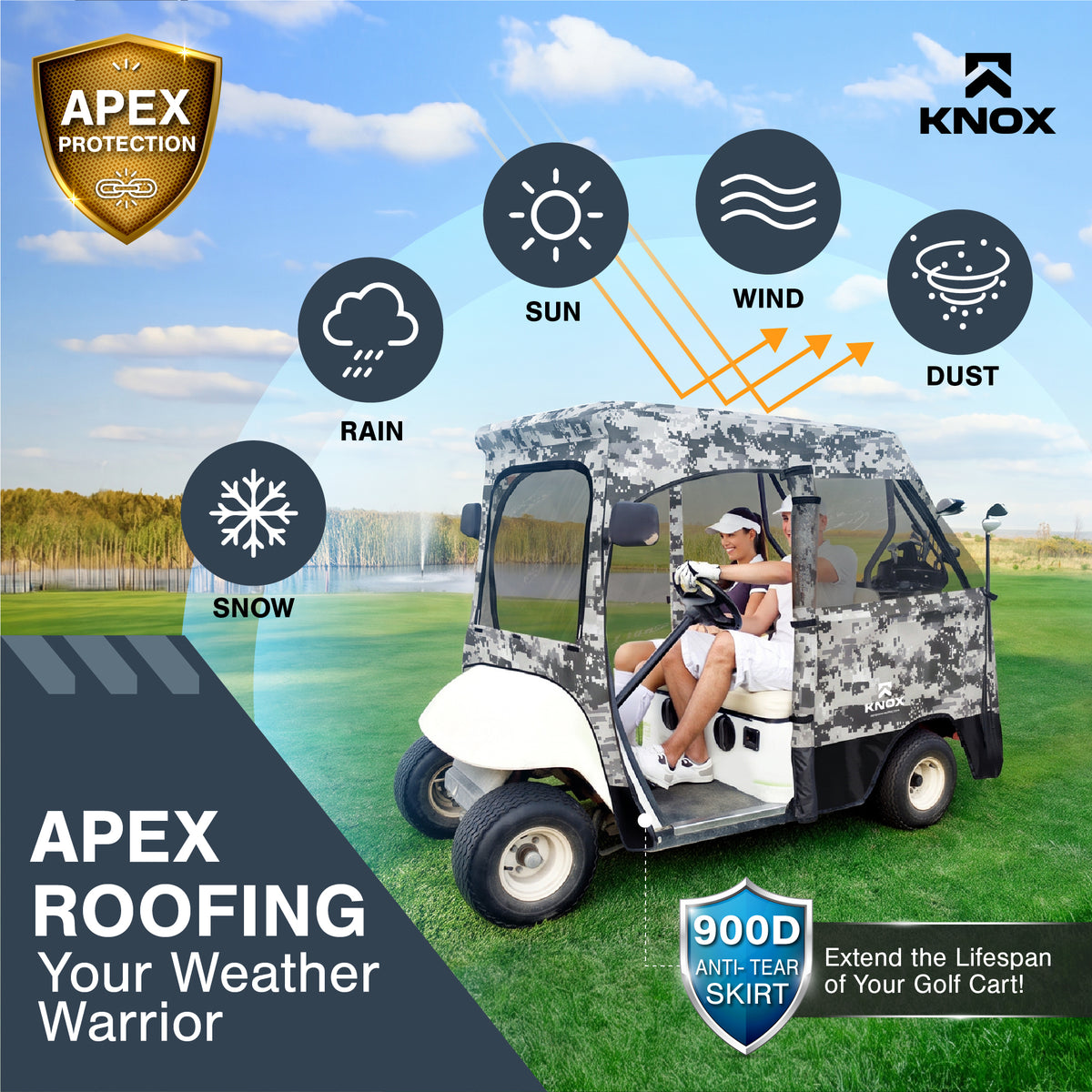 KNOX 2 Person Golf Cart Enclosure, 58-Inch Roof