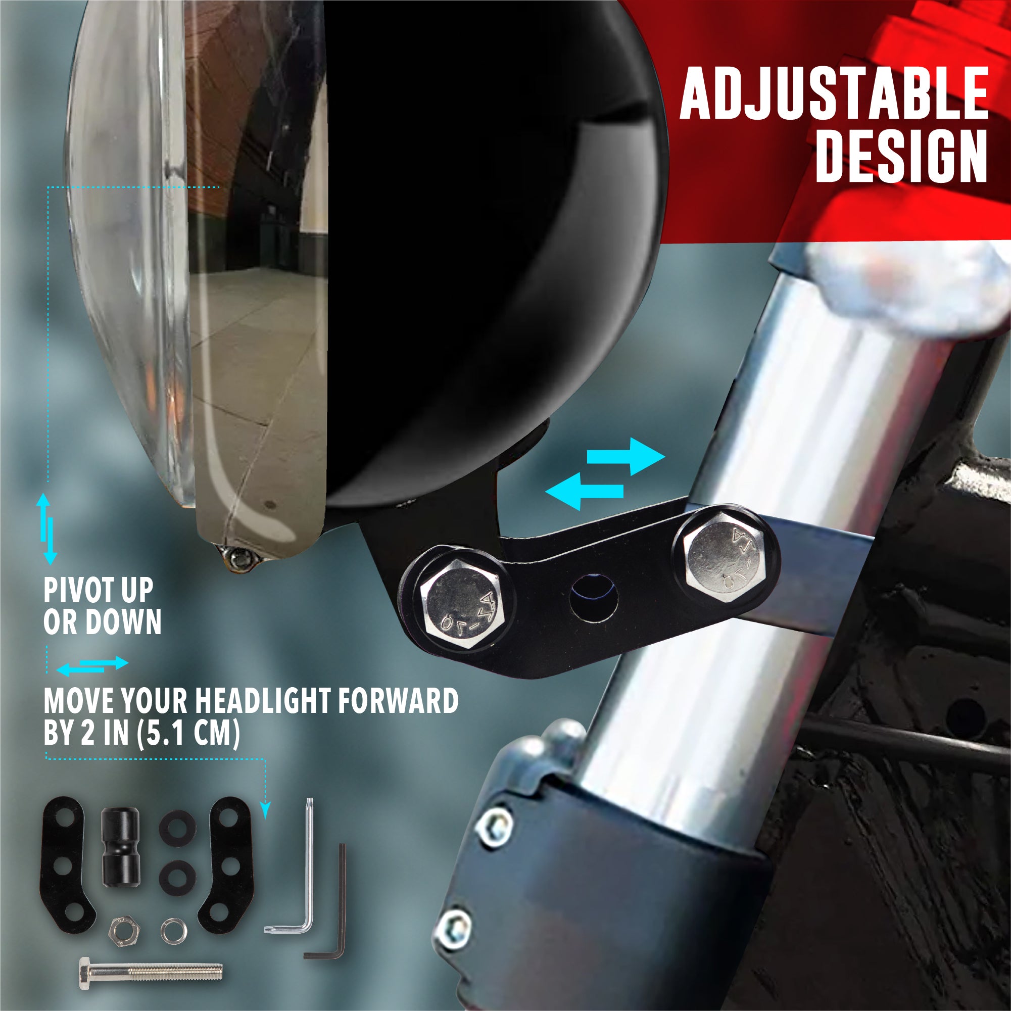 Krator Headlight Extension Block for Krator Fairing With Adjustable Design