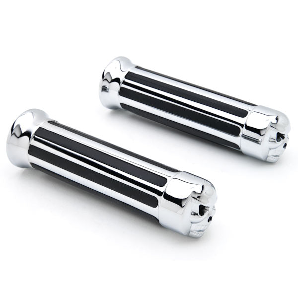 Skull Custom Chrome Motorcycle Handlebar Hand Grips (1")