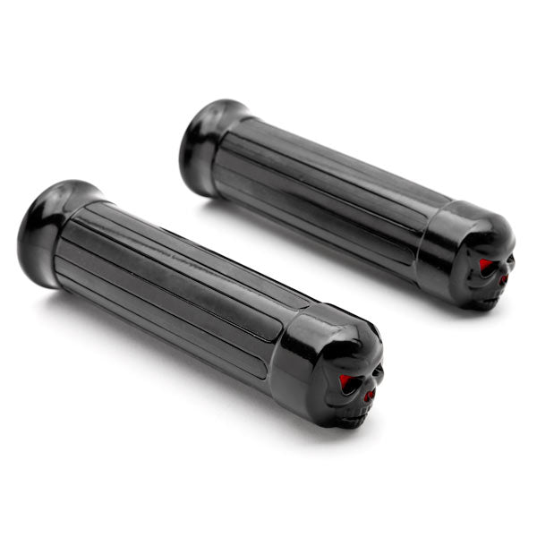 Skull Custom Black Motorcycle Handlebar Hand Grips (1")