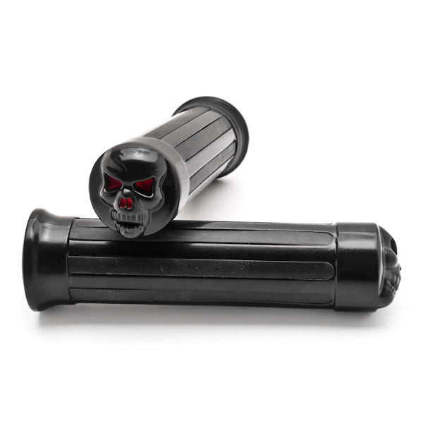 Skull Custom Black Motorcycle Handlebar Hand Grips (1")