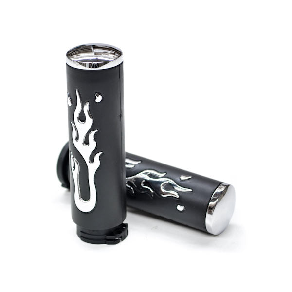 Flame Custom Black Motorcycle Handlebar Hand Grips (1")