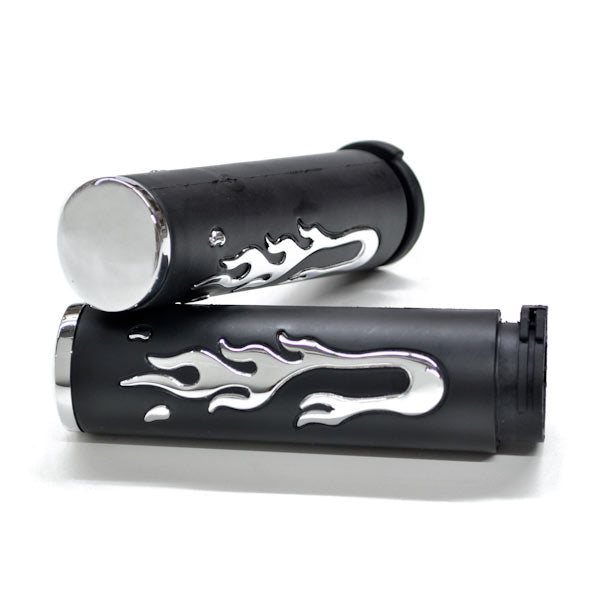 Flame Custom Black Motorcycle Handlebar Hand Grips (1")