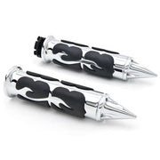 Flame Custom Chrome Motorcycle Handlebar Hand Grips (1")