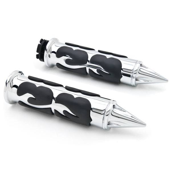 Flame Custom Chrome Motorcycle Handlebar Hand Grips (1")