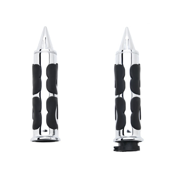 Flame Custom Chrome Motorcycle Handlebar Hand Grips (1")