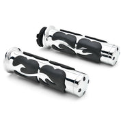 Flame Custom Chrome Motorcycle Handlebar Hand Grips (1")