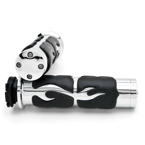Flame Custom Chrome Motorcycle Handlebar Hand Grips (1")