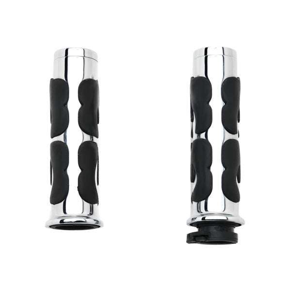 Flame Custom Chrome Motorcycle Handlebar Hand Grips (1")