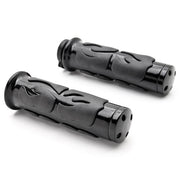 Flame Custom Black Motorcycle Handlebar Hand Grips (1")
