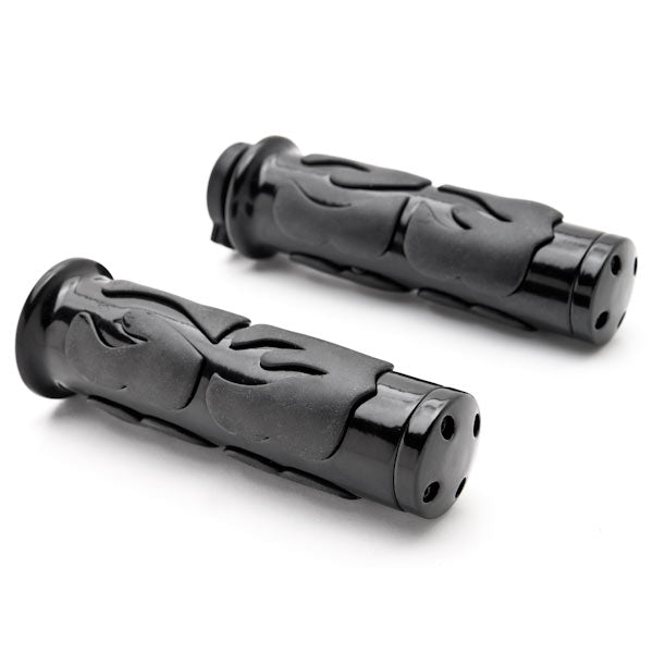 Flame Custom Black Motorcycle Handlebar Hand Grips (1")