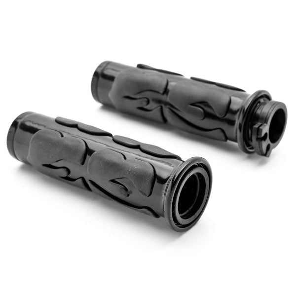 Flame Custom Black Motorcycle Handlebar Hand Grips (1")