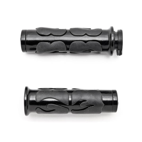 Flame Custom Black Motorcycle Handlebar Hand Grips (1")