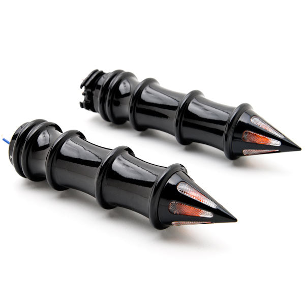 Spiked Skeleton Black Turn Signals Bar Ends Motorcycle Hand Grips (1")